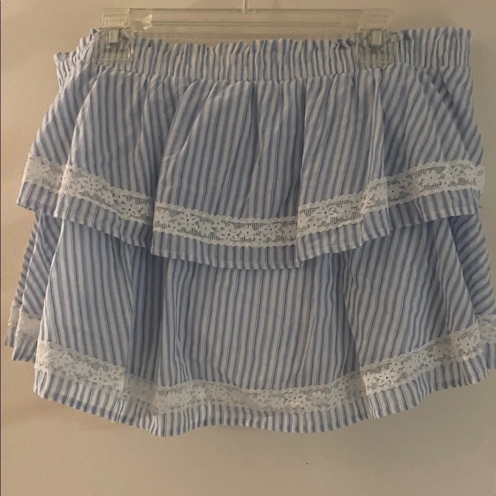Wild Fable Blue & White Striped Lace Tiered Mini Skirt NWT XL Cottagecore - Picture 5 of 7